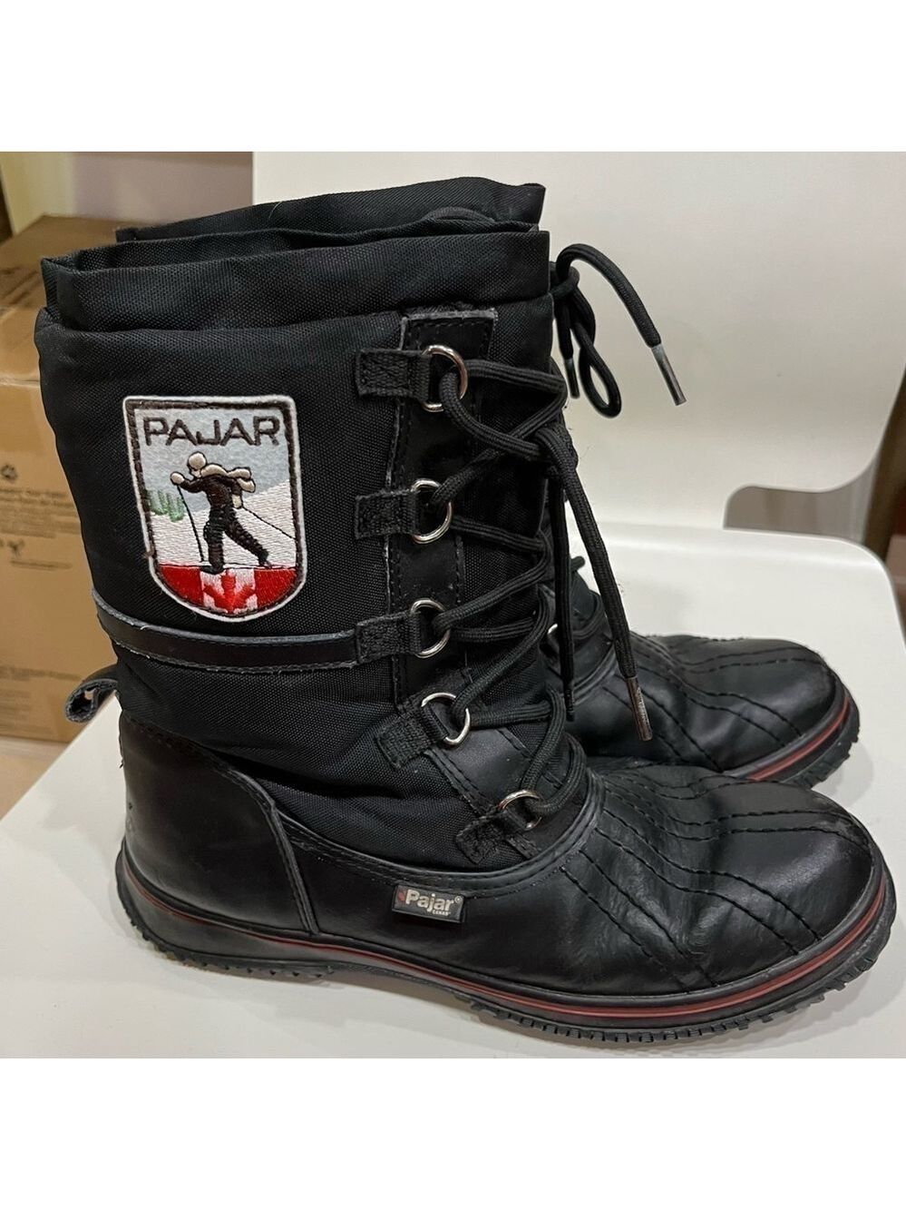 Pajar black leather and nylon low grip insulated winter boots size 38 - Picture 5 of 11